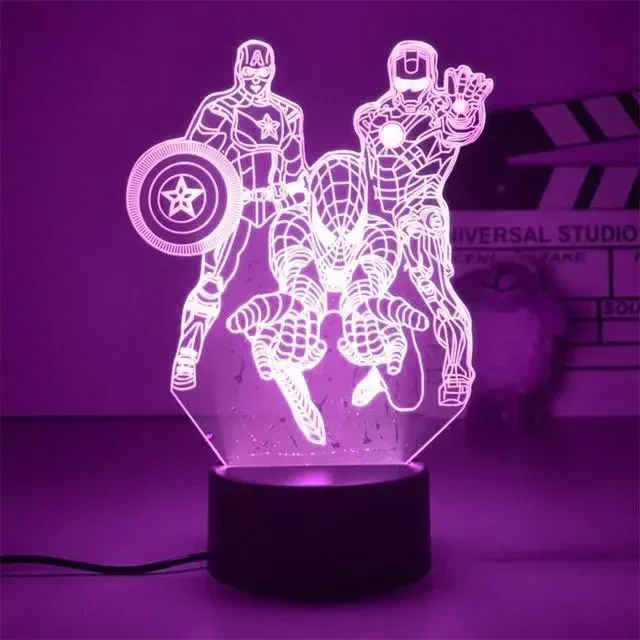 Disney Marvel Spiderman Ironman Deadpool Captain America Action Figure Toys 3D Night Light Kid Bedroom Bedside Lamp