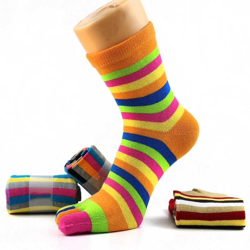 New Women Funny Toe Socks Colorful Striped Five Finger Socks Spring Summer Pure Cotton Women Socks Harajuku Athletic Breathable