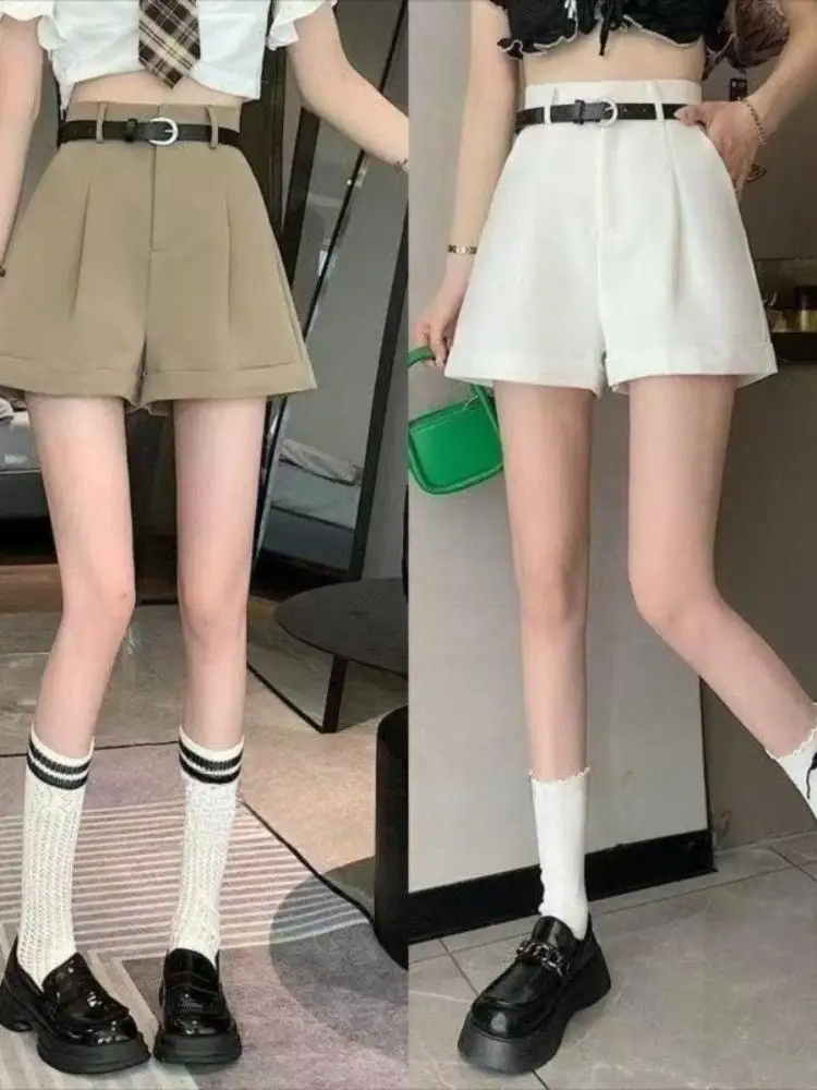 Fashion White Black Women Shorts Casual All-match High Waist Shorts Comfortable Loose Wide Leg Shorts Business Casual