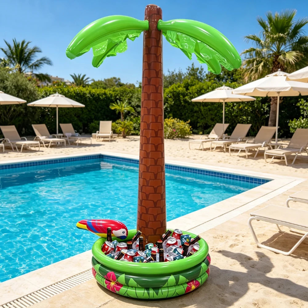  1pc 175cm/68.9inch Large Inflatable Coconut Tree Cooler with Parrot for Swimming Pool Parties, Picnic and Events.