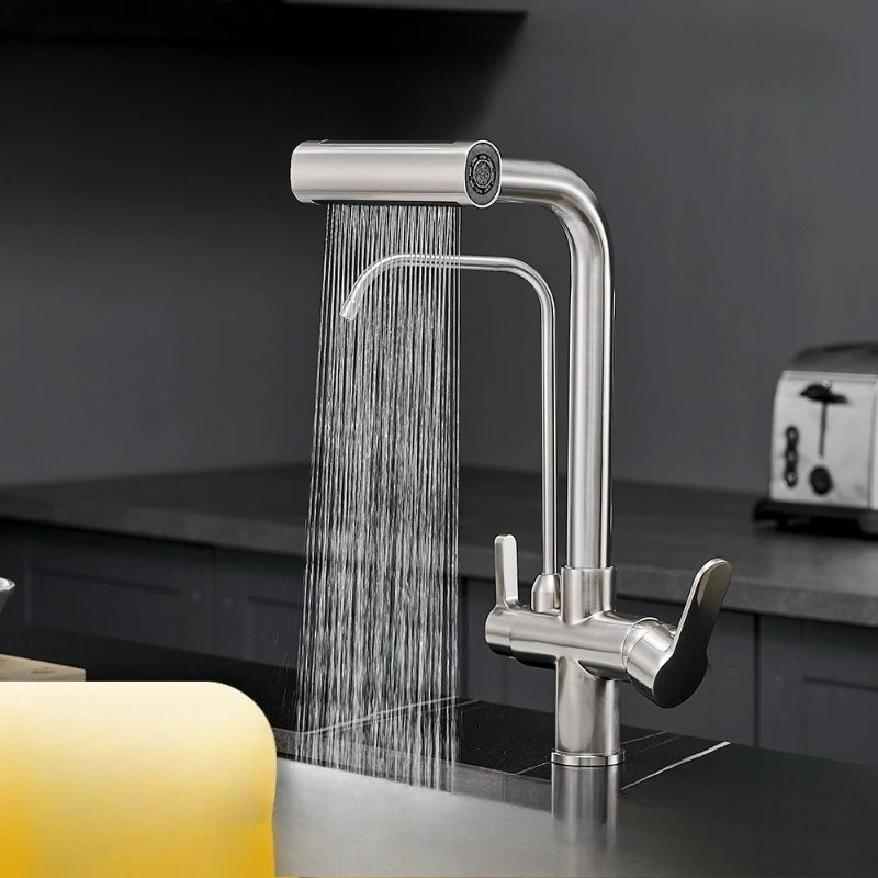 Four Modes, Three in One Faucet, Kitchen Pull-out, Hot and Cold, Clean, Rotating, Vegetable Washing Sink, Clean Faucet