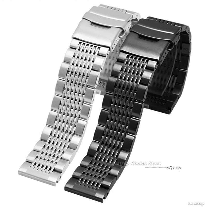 Pulsera de acero inoxidable de malla sólida para Seiko, correa de reloj con hebilla desplegable de buceo de Metal de 18mm, 20mm, 22mm y 24mm para pulsera Rolex