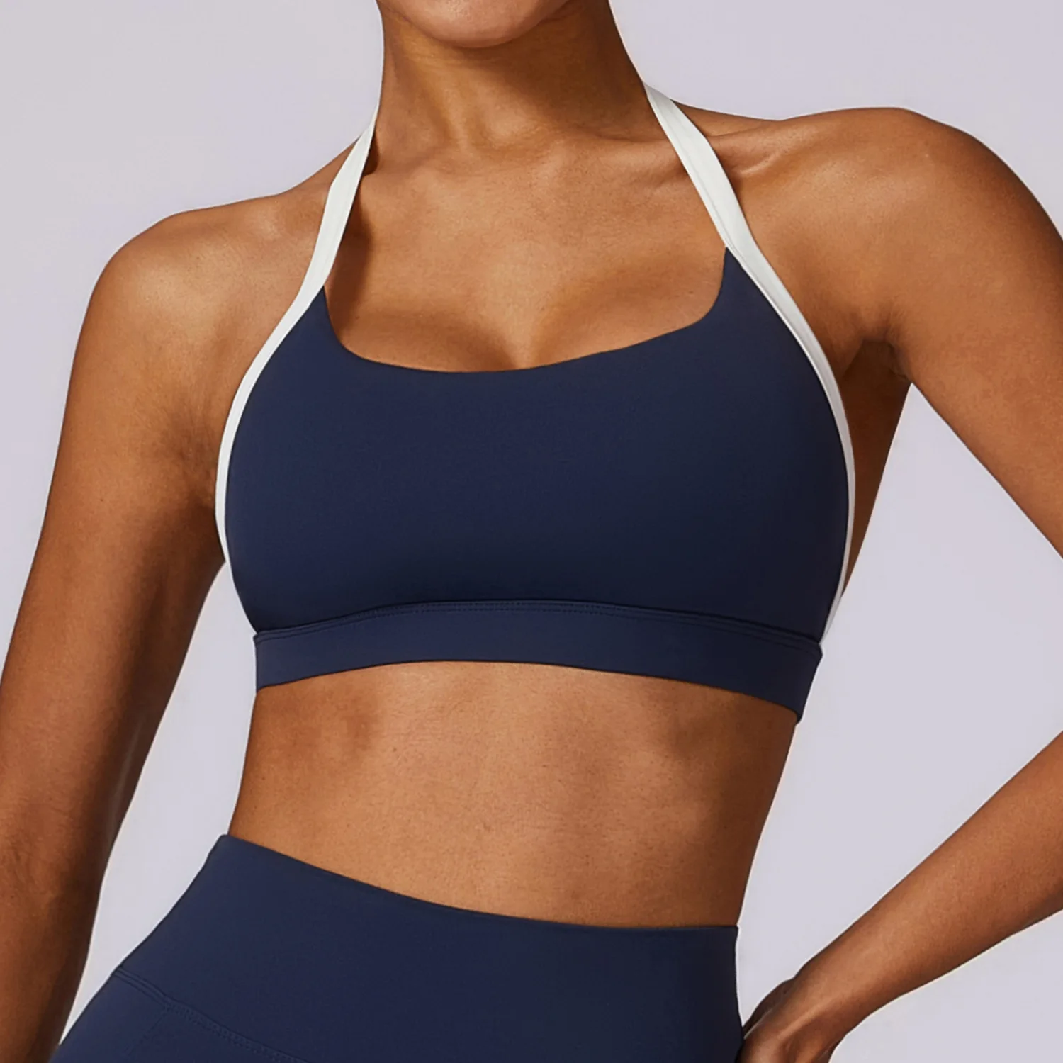 New Hanging Neck For Shock Absorption Tight Yoga Bra Women's Underwear Deep U-Shaped Pad Back-Shaping Tube Top Gym Sports Bra