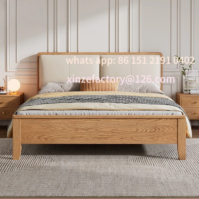 

Customizable ash pine solid wood master bedroom soft bag double wedding modern simple storage queen bed