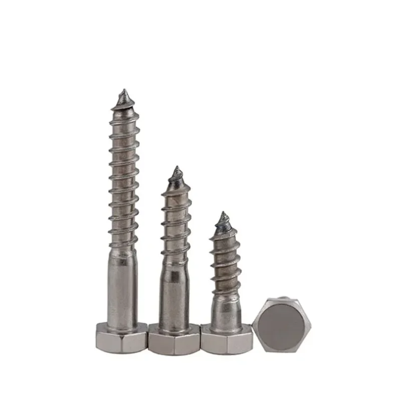 M8X25-200 M6X25-120 M10X40-200 M12X50-200 DIN571 304 baja tahan karat Hexagon setengah benang baut kayu Self Tapping sekrup pelatih