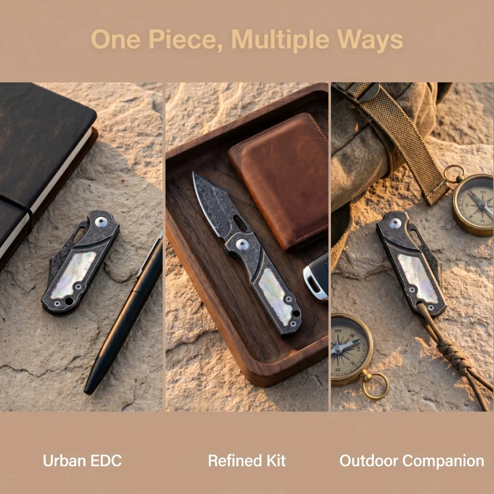 High-Quality Damascus Mini Folding Knife Hiking, Cutting, and Jungle Tool; Outdoor Camping and Personal Carry Knife; Gift