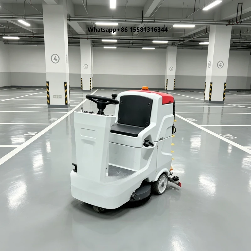 Industrial Floor Sweeping and Scrubbing Machine, Battery Ride on Cleaner for Large Commercial Areas
