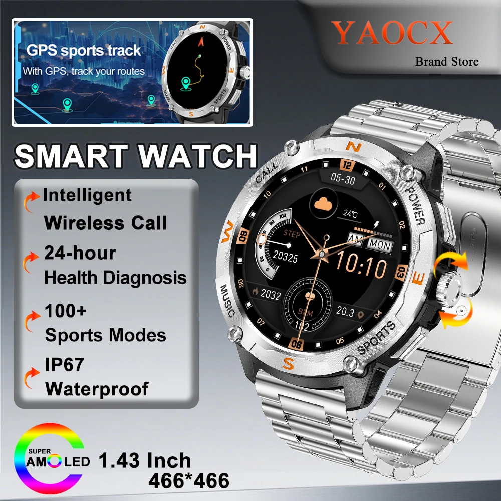 

Новинка 2025 года, SmartWatch, GPS-трекер, HD AMOLED-экран, беспроводной вызов, IP67, водонепроницаемые, пульсометр, 100 + спортивные режимы, мужские умные часы