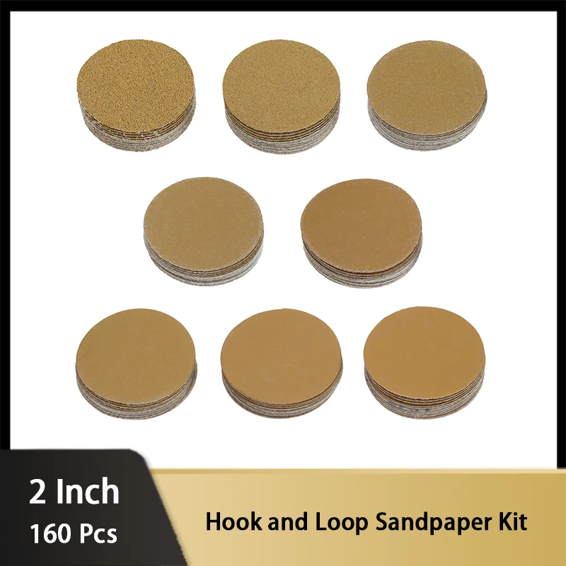 2 Inch Hook and Loop Sandpaper Kit 160 Pcs Assorted Grit 60 - 800 Sandpaper for Grinder Air Grinder Electric Drill Rotary Tools