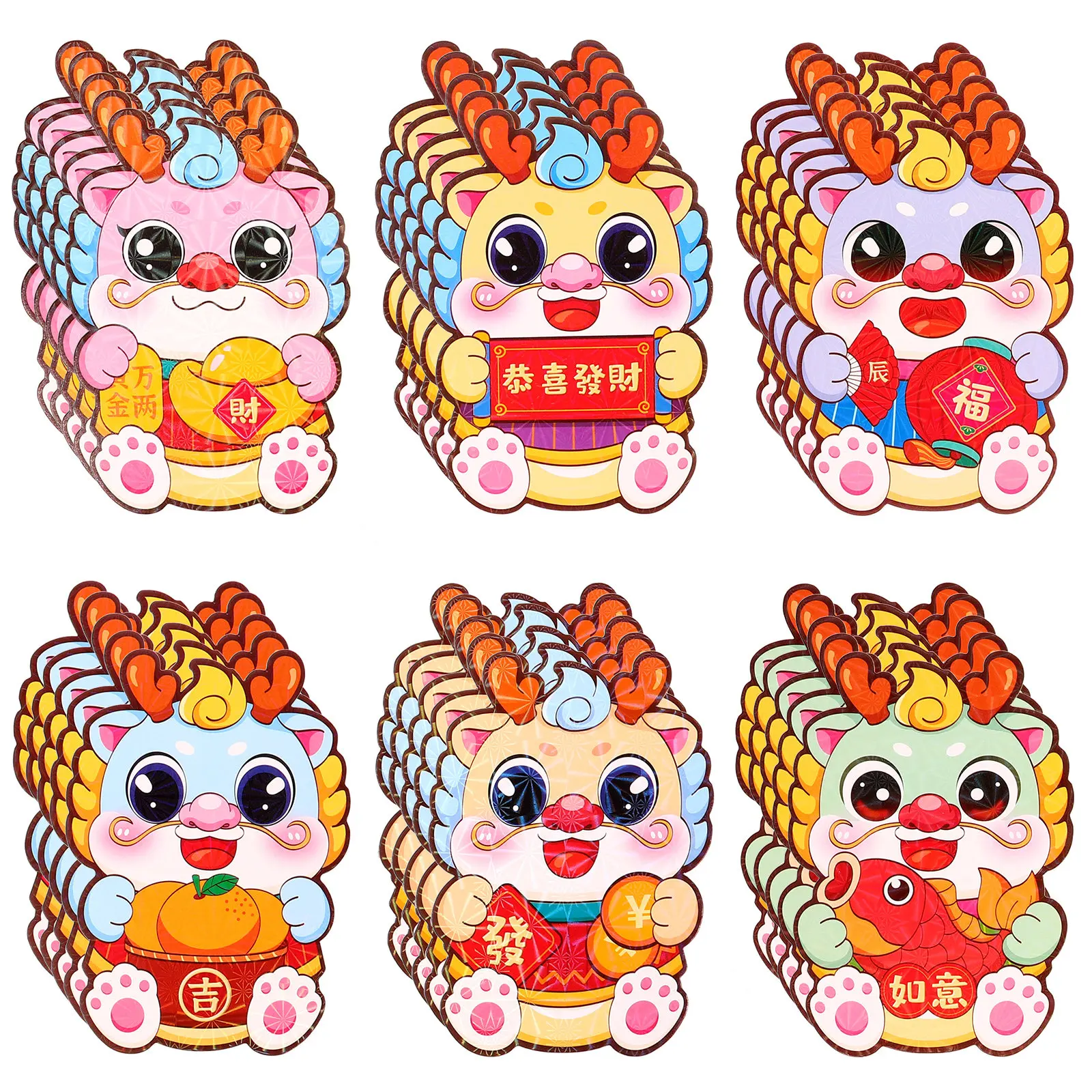 

60Pcs Cute Cartoon Red Envelopes Chinese New Year Spring Festival Dragon Pattern Paper Money Bags for Luck Blessings and Gifts