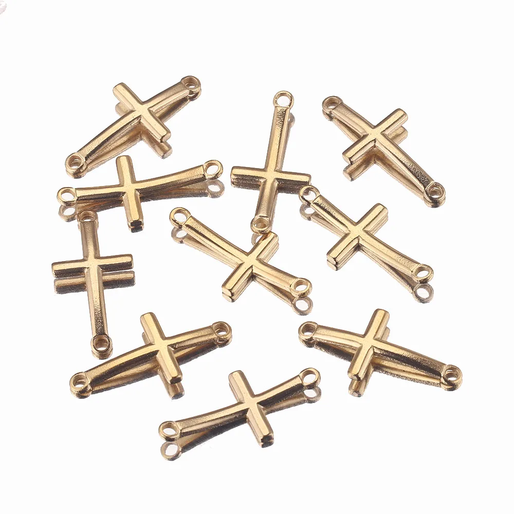 10pcs Gold-Plate Double Hole Bending Cross Charm Stainless Steel Pendant Connector for DIY Jewelry Making Supplies Findings - Image 5