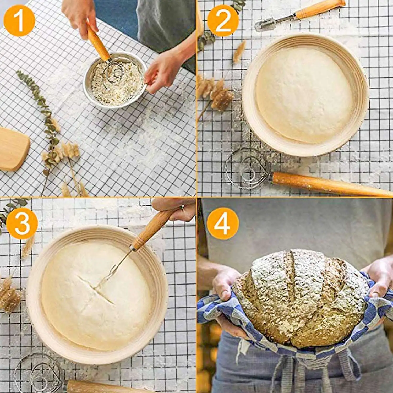 デンマークの生地泡立て器セット、ベーキング用生地スクレーパー、パンハンドミキサー、サワードウパン製造ツール、2個、3パック