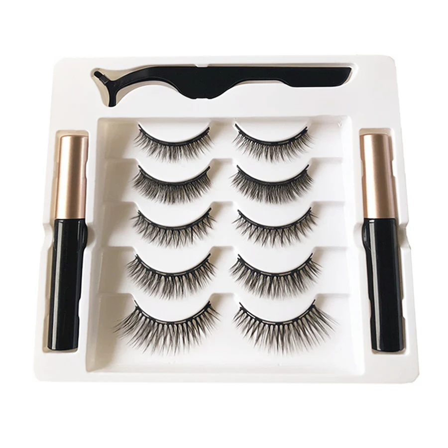 5 par 5 magnetycznych pęset do eyelinera 3D Faux Mink Eyelashes Full Strip Natural Artificial False Lashes Makeup