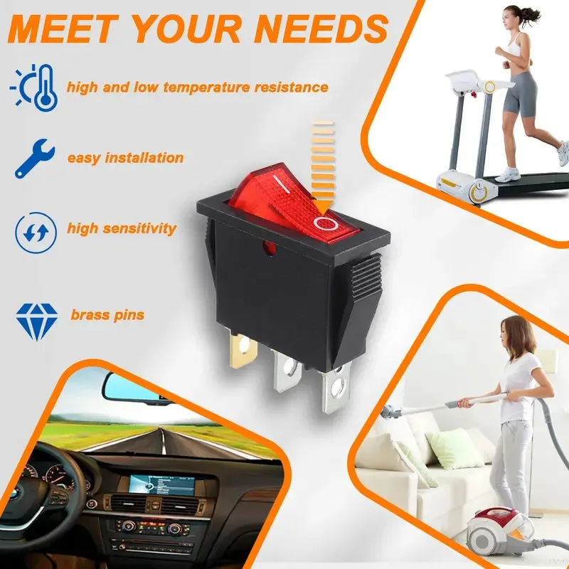 5 قطعة مفتاح الروك الضوء الأحمر مضيئة ، تشغيل/إيقاف SPST 3 دبوس 3 موقف الروك التبديل للقارب S #4