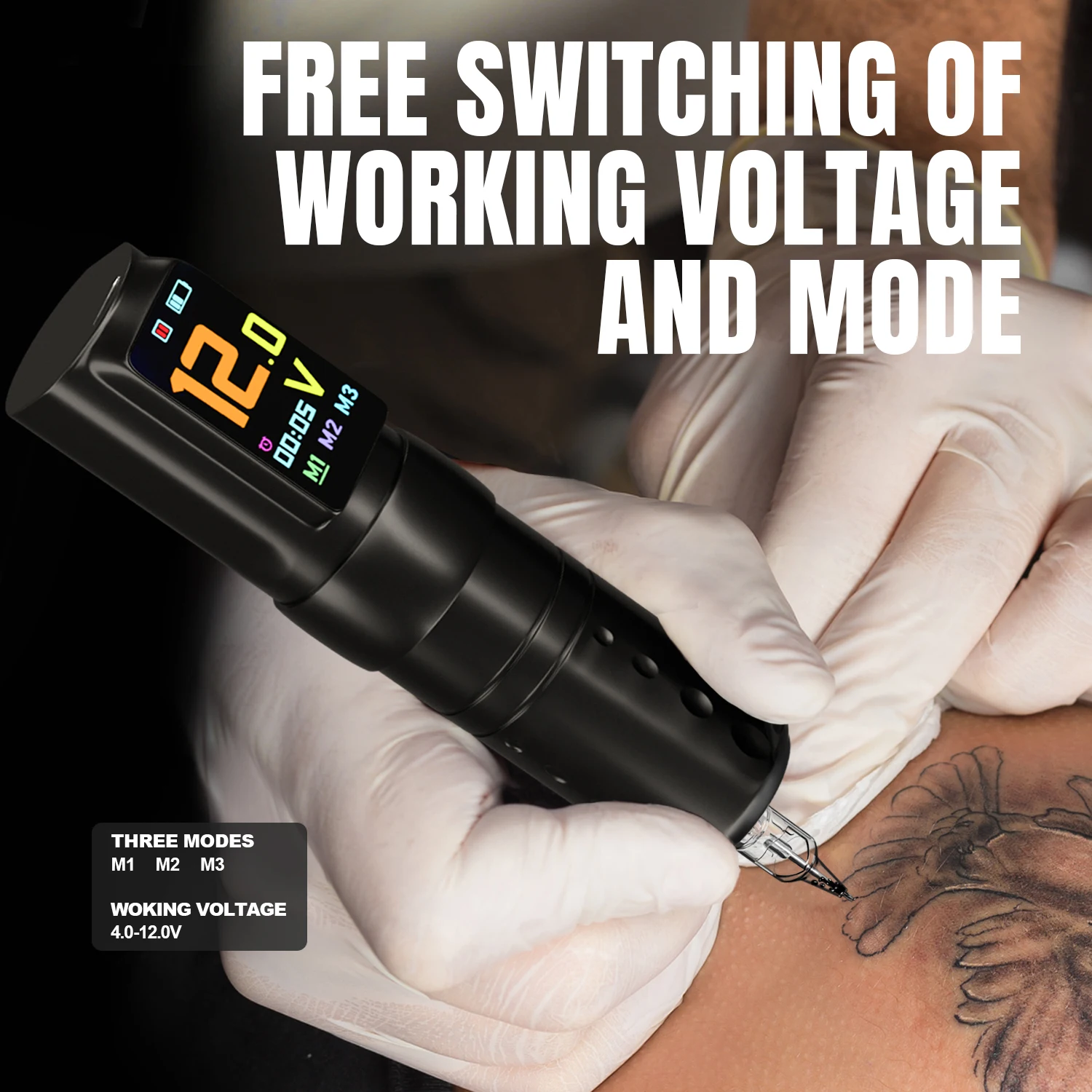 

Wireless Tattoo Machine Pen Adjustable Handle IPS Screen 3 Modes Stroke 4.0mm with Timing Function Tattoo Guns for Tattoo Artist