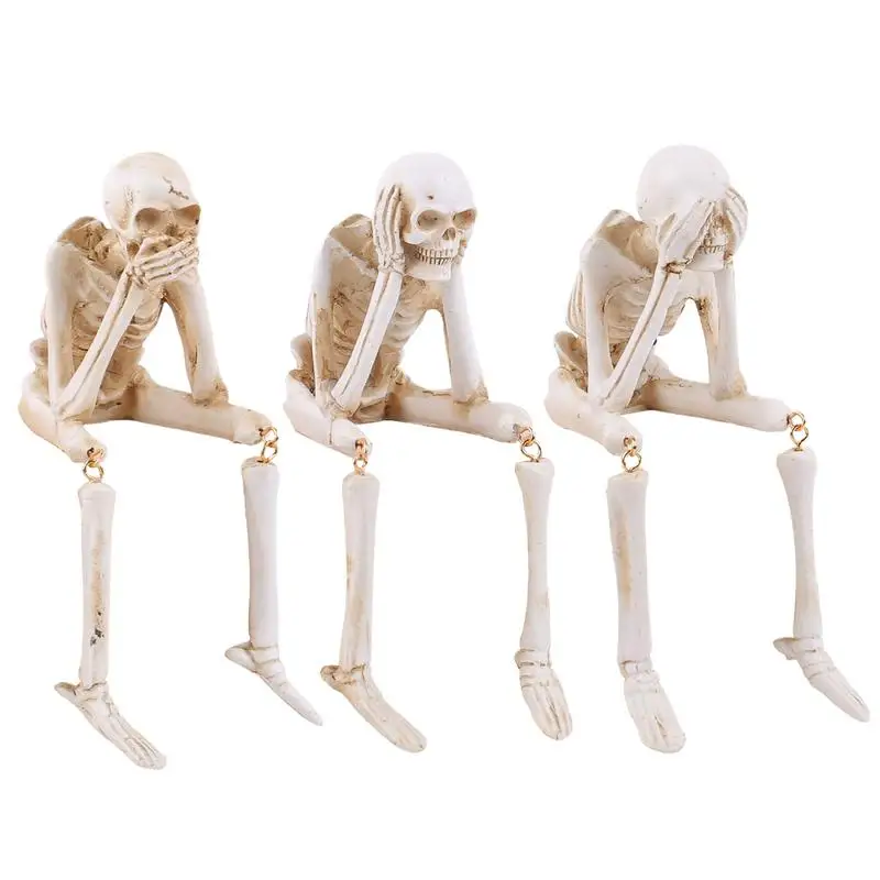 

Small Skeleton Figurines Ornament Unique Resin Skulls Statue Ornament Holiday Decoration for Home Living Room Bedroom