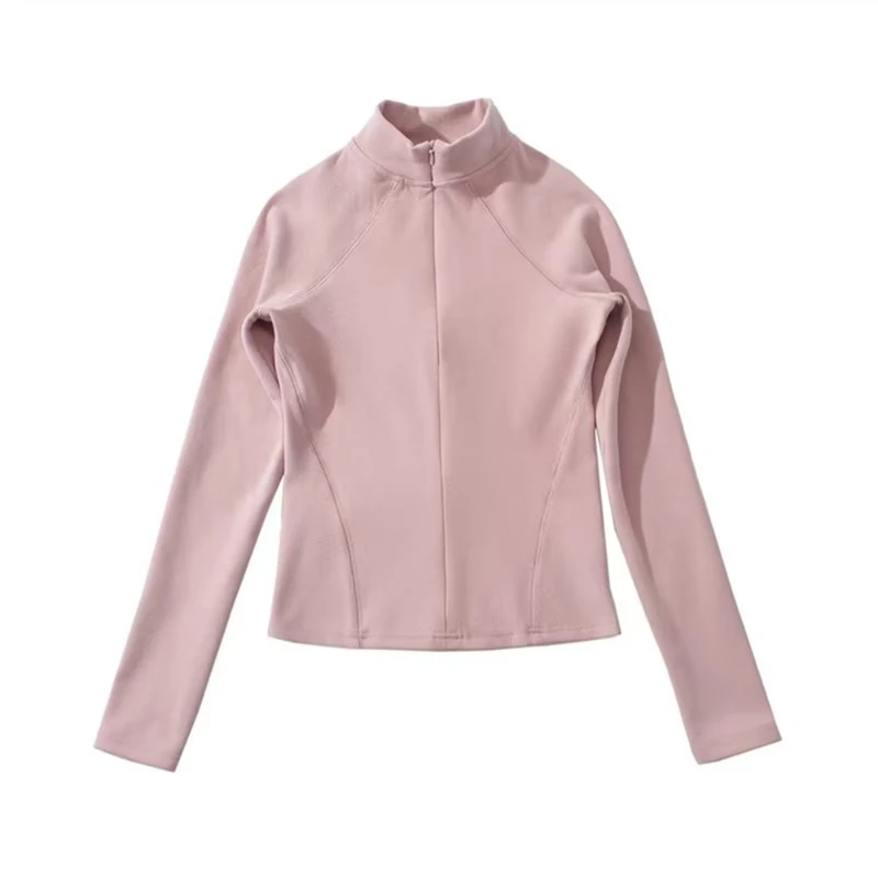 Fashion New Solid Color Commute Half High Collar Zipper Spliced Long Sleeve Slim T-Shirts Odzież damska Tops Jesień Zima