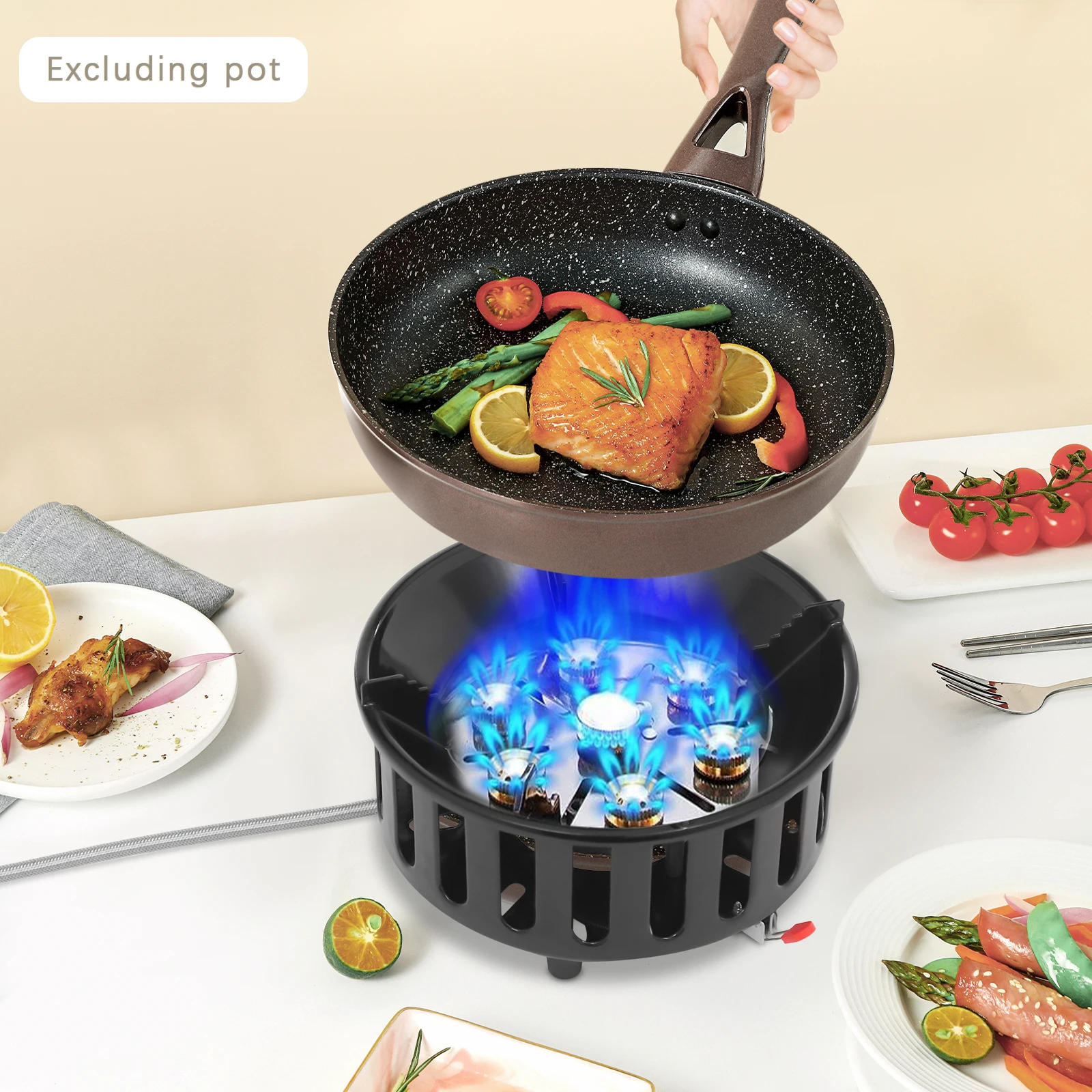 

Camping Stove, Outdoor Burner, Portable Stove with 3 Adapters and 7 Burner Heads for Frying, Sautéing, Deep-frying, Steaming