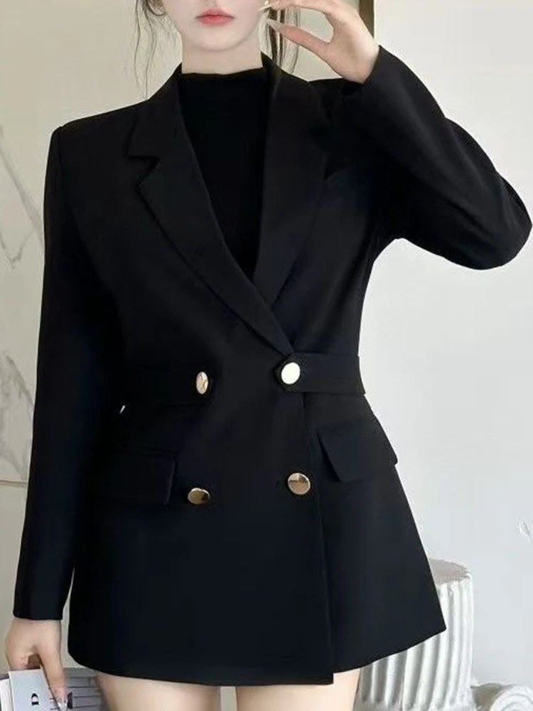 سترة ضيقة جديدة على الموضة لعام 2025 صف مزدوج للركاب النسخة الكورية بدلة موسى سترة موخير دي مودا