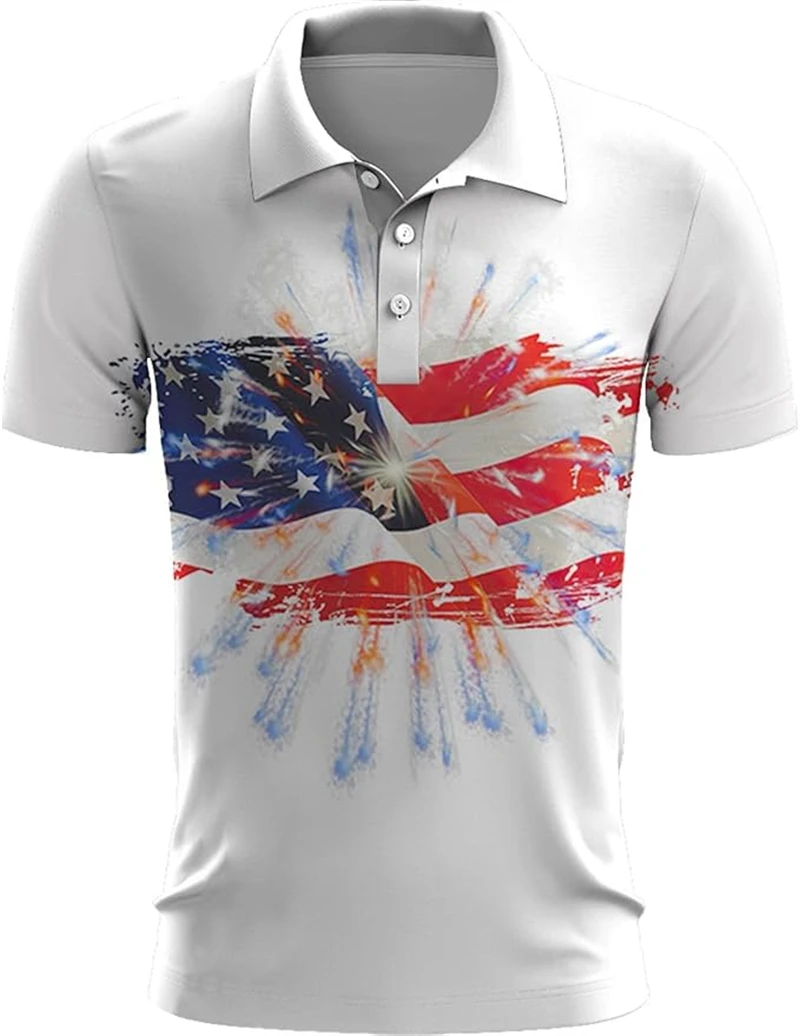Summer New Mens Polo Shirt Causal Fashion America Flag 3D Printed Polo T Shirt Short Sleeve Casual Vintage Streetwear Loose Top