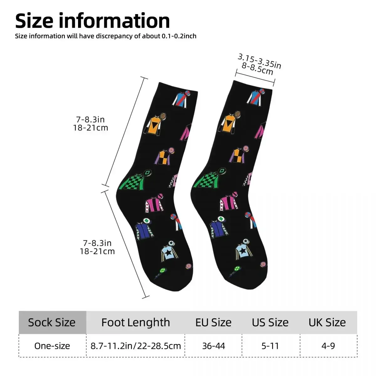 Horse Racing Jockey Silk Print Black Socks Harajuku High Quality Stockings All Season Long Socks for Man Woman's Christmas Gifts