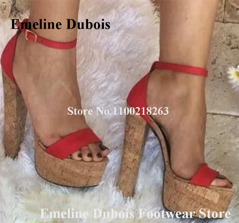 Patchwork Wooden Chunky Heel Sandals Emeline Dubois Open Toe Red Black High Platform Thick Heel Dress Shoes Party High Heels