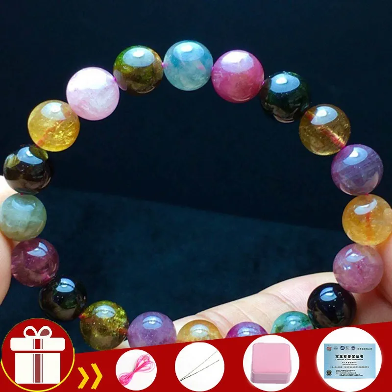 5A With Certificate Natural Brazil Candy Tourmaline Crystal Bracelet 9mm Genuine Quartz