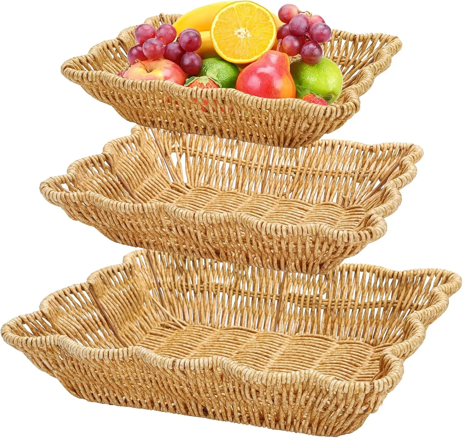 

Набор из 3 плетеных корзин для хлеба, прямоугольные настольные плетеные подносы для фруктов, овощей и закусок