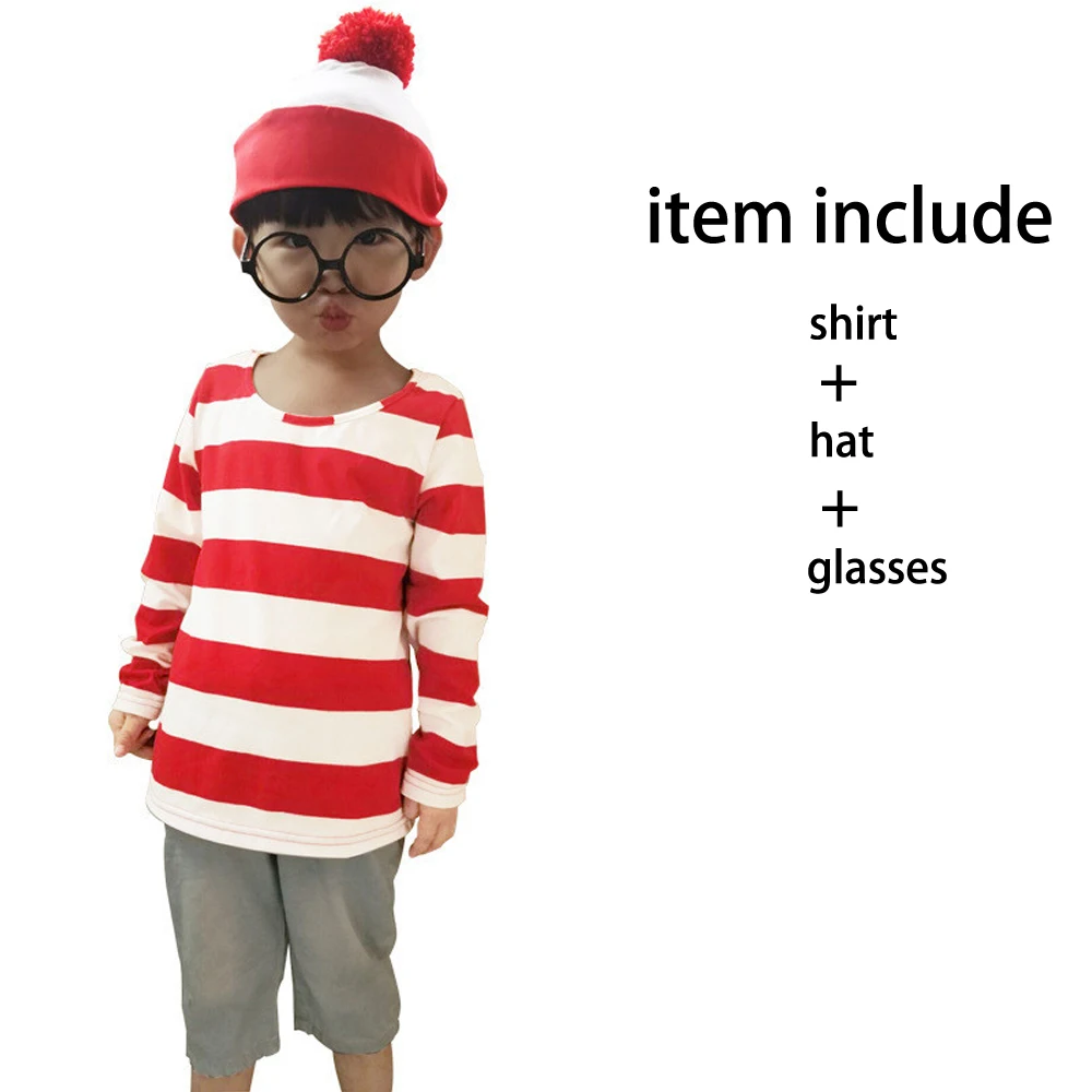 Anime Wally Parent-Children Clothing Outfit, Where's Family Game Party Costume, Cosplay fur s, Homme, Femme, Enfant