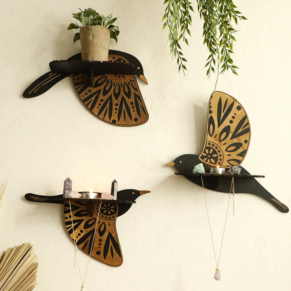 

Laser Cut Wood Bird Wall Storage Shelf Home Wall Hanging Shelf Arts And Crafts Living Room Bedroom Home Pendant Decoration