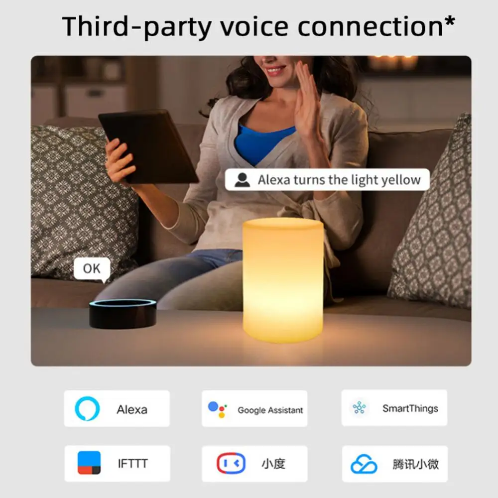Imagem -02 - Tuya Wifi Smart Led Night Light Lâmpada de Mesa Rgb Regulável App Voice Control Timing Trabalhar com Alexa Home pc Pcs