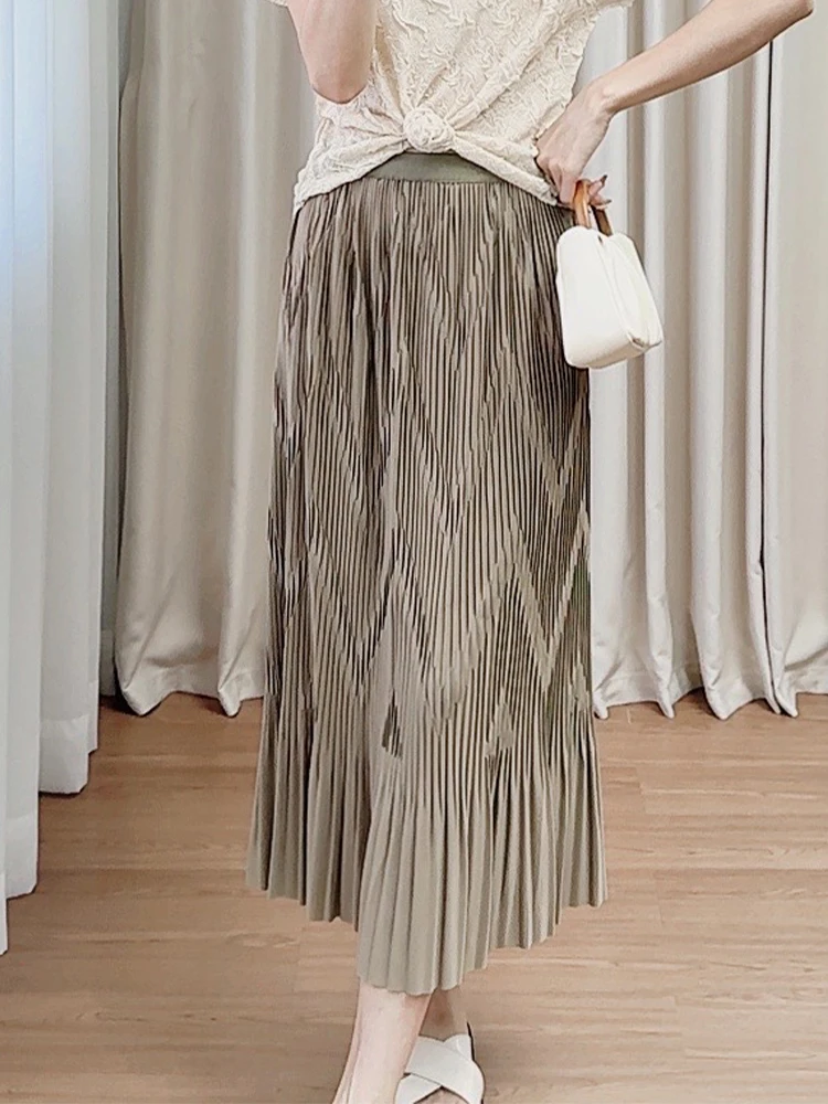 

Осенняя модная повседневная женская юбка миди А-силуэта, плиссированная, однотонная, с высокой талией, из полиэстера, прямого кроя