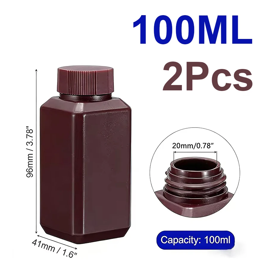 100ml Amber HDPE Square Reagent Bottles Chemical Sample Storage Containers, Plastic Lab Bottles for Liquid, Chemical & Lab Use