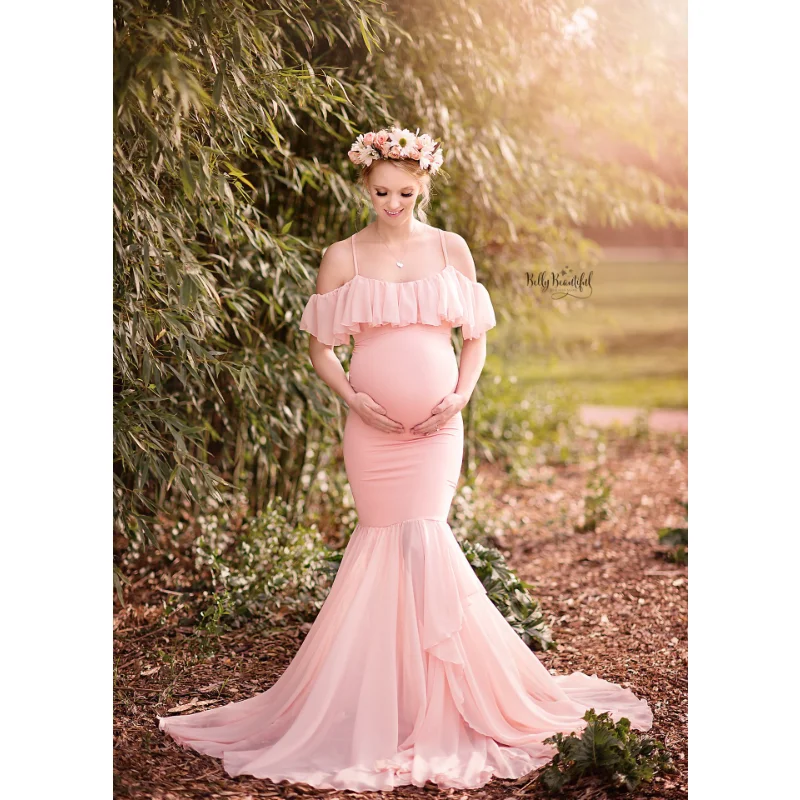 Ruffles Maxi Maternity Gown For Photo Shoots Cute Sexy Maternity Dresses Photography Props 2023 Women Pregnancy Dress Plus Size