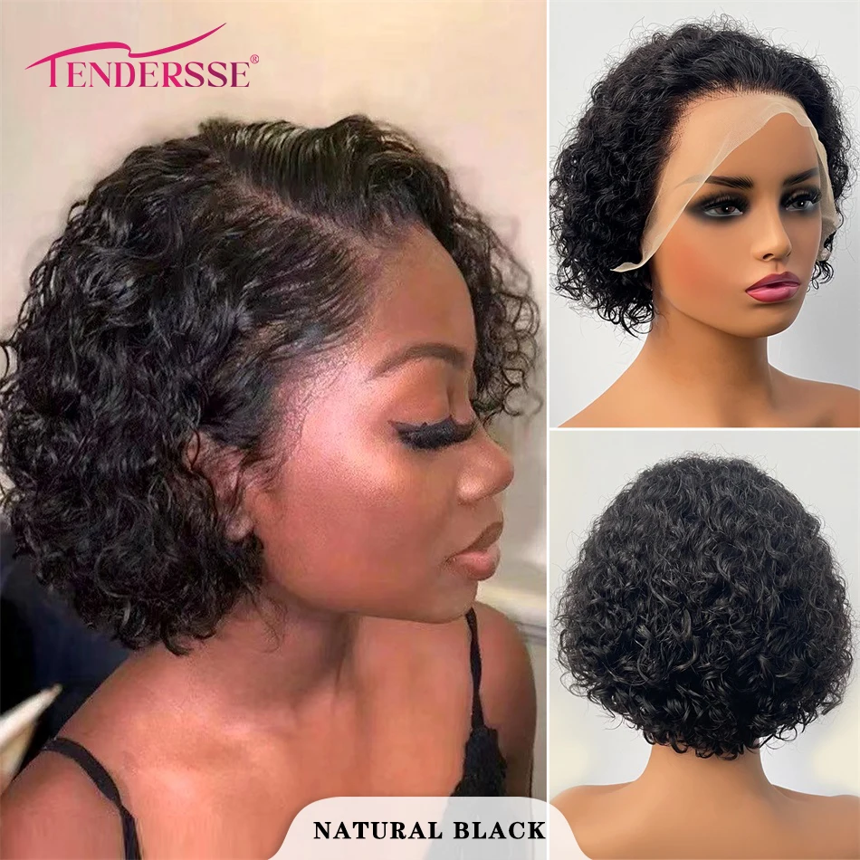 

Tendersse Brazilian Remy 13x4 Short Curly Bob Wig Human Hair HD Lace Frontal Bob Wigs Pre-Plucked Glueless Free Part Frontal