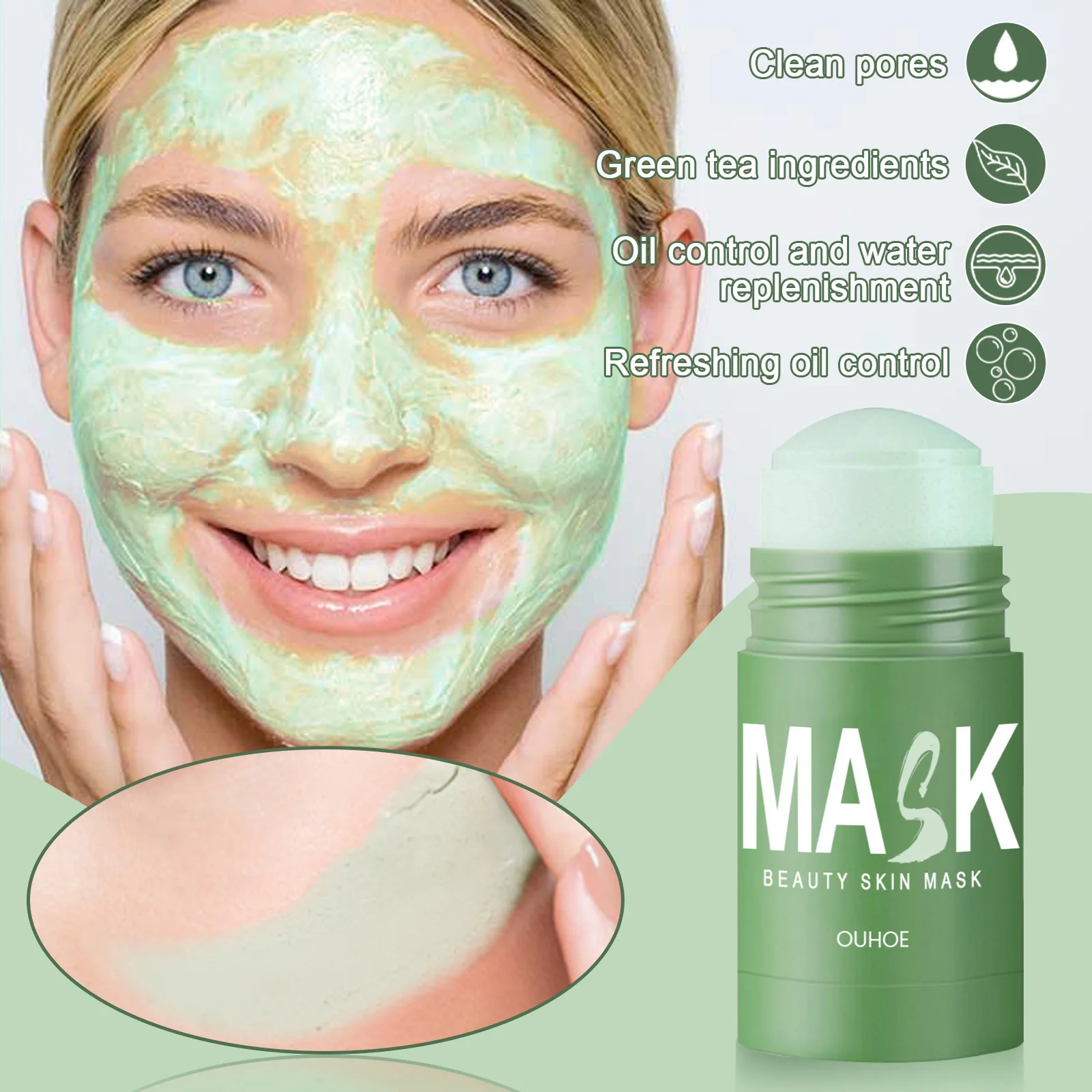 Maschera per il tè verde Stick pulito per il viso idratante pulizia profonda rimuovi i pori maschera per il viso comedone controllo dell'olio cosmetici trucco