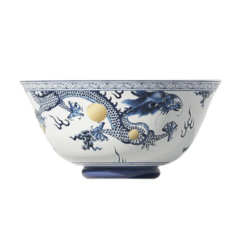 Ceramic dragon and phoenix noodle soup bowl merchandise annual meeting gift large birthday bowl