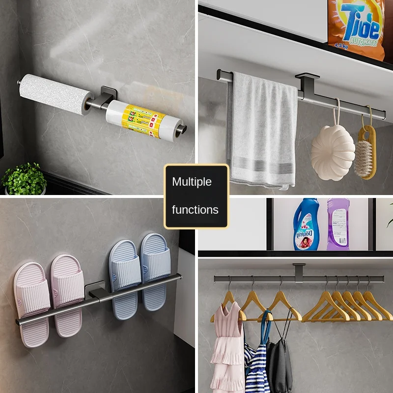 Black Aluminum Bar Paper Rack Room Coat Hook Bathroom Accessories Clothes Shelf
