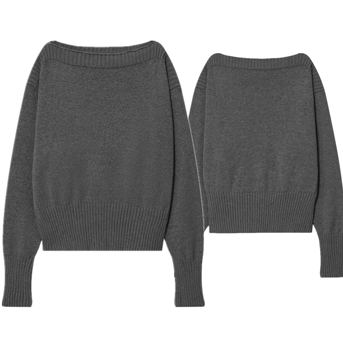 

Jenny&Dave Autumn Women's One-neck Sweater French Minimalist Style Gray Off-shoulder Pullover Top For Women