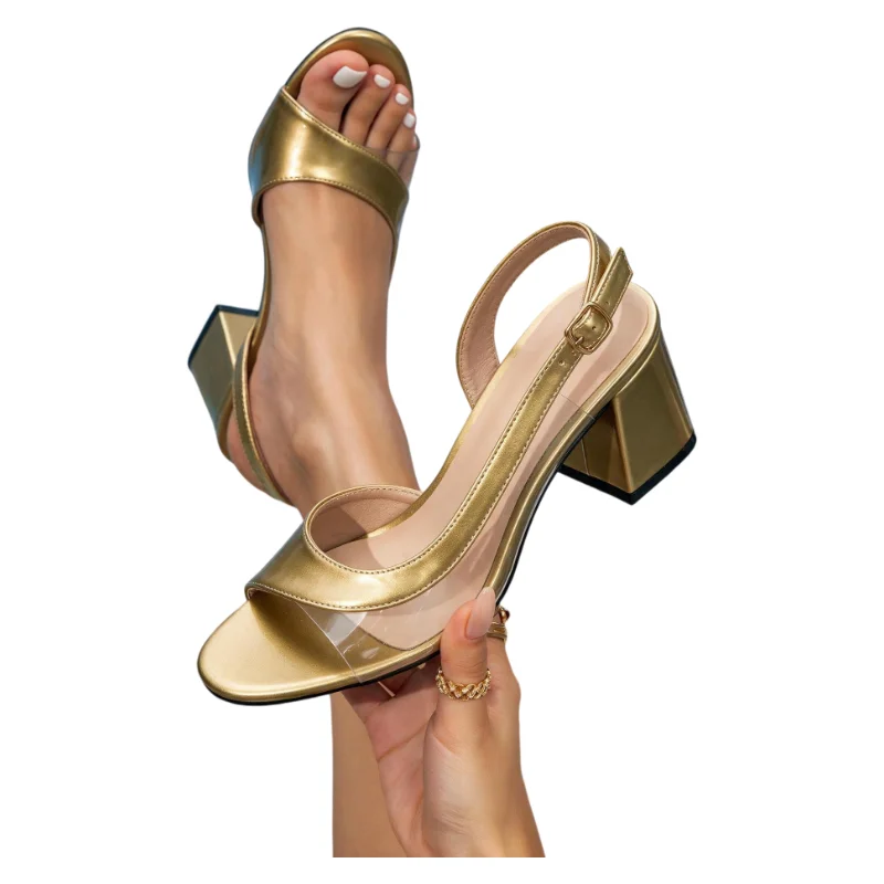 Women's Gold Patent Square Toe Block Heel Sandals Open Toe Single Strap Colorblock Slingback Elegant Party Wedding Guest Shoes