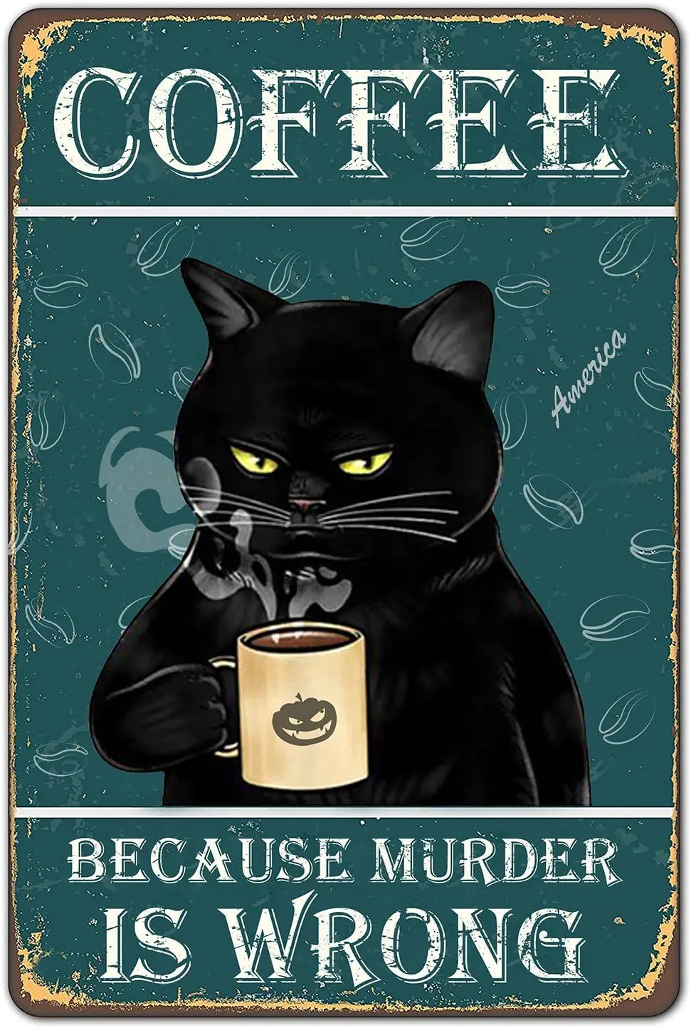 Bestylez Funny Black Cat Signs - Coffee Lovers Kitchen Decor,  (912)--Tin Sign