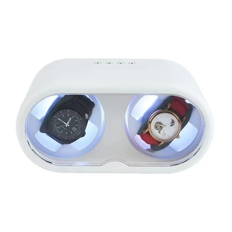 A59Z-Automatic Double Watch Winder Watches Storage Case Mechanical Watch Winding Device Quiet Motor WHITE