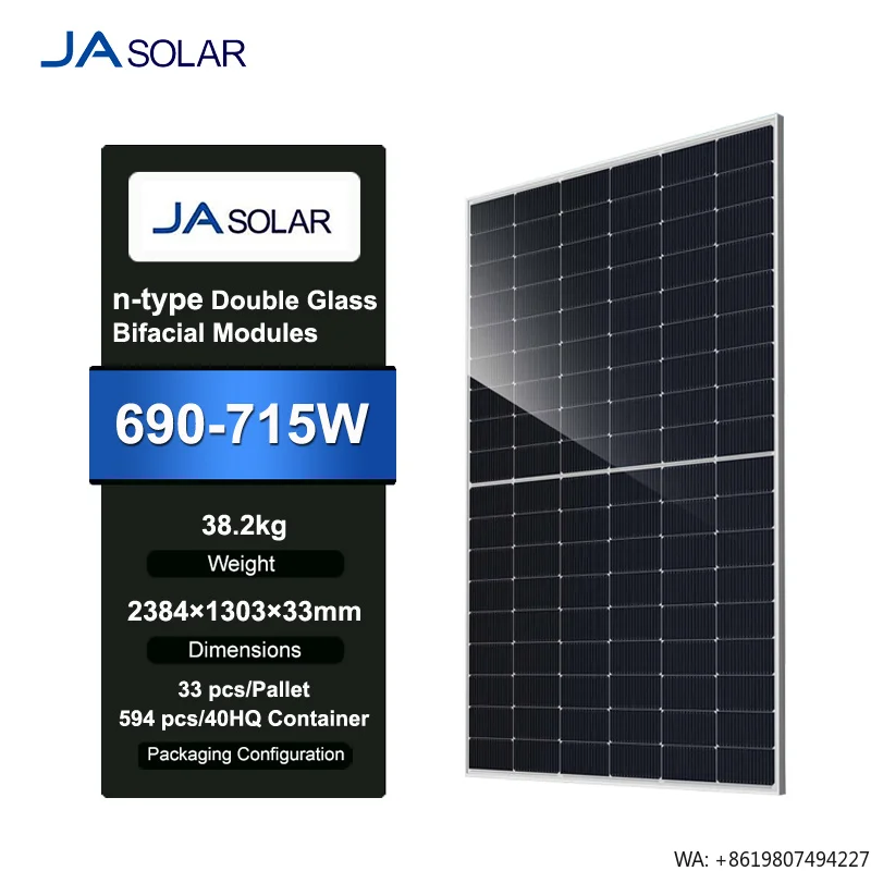 JA Solar Panel JAM66D46 LB 690W-715W N-Type Dual Glass Bifacial Solar Panel 690W 695W 700W 705W 710W 715W Home & Commercial Use