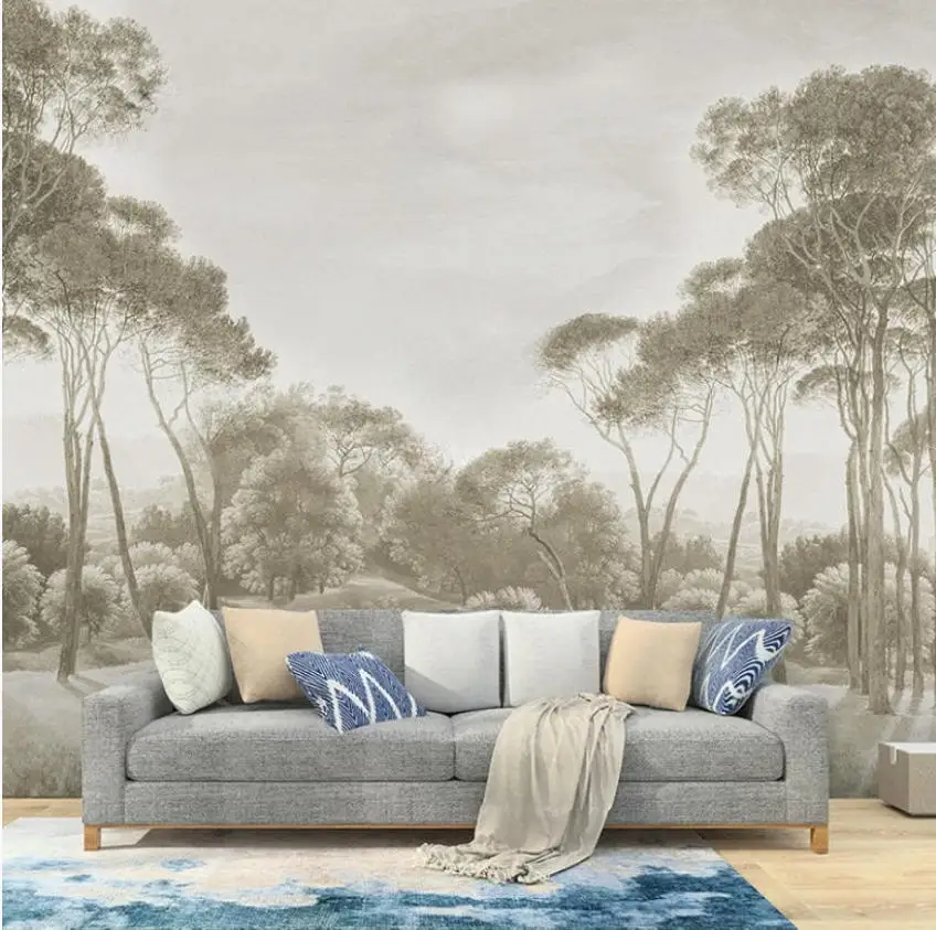 

custom Nordic Southeast French vintage landscape wallpaper Guest restaurant bedroom background Jungle tropical plant wall paper