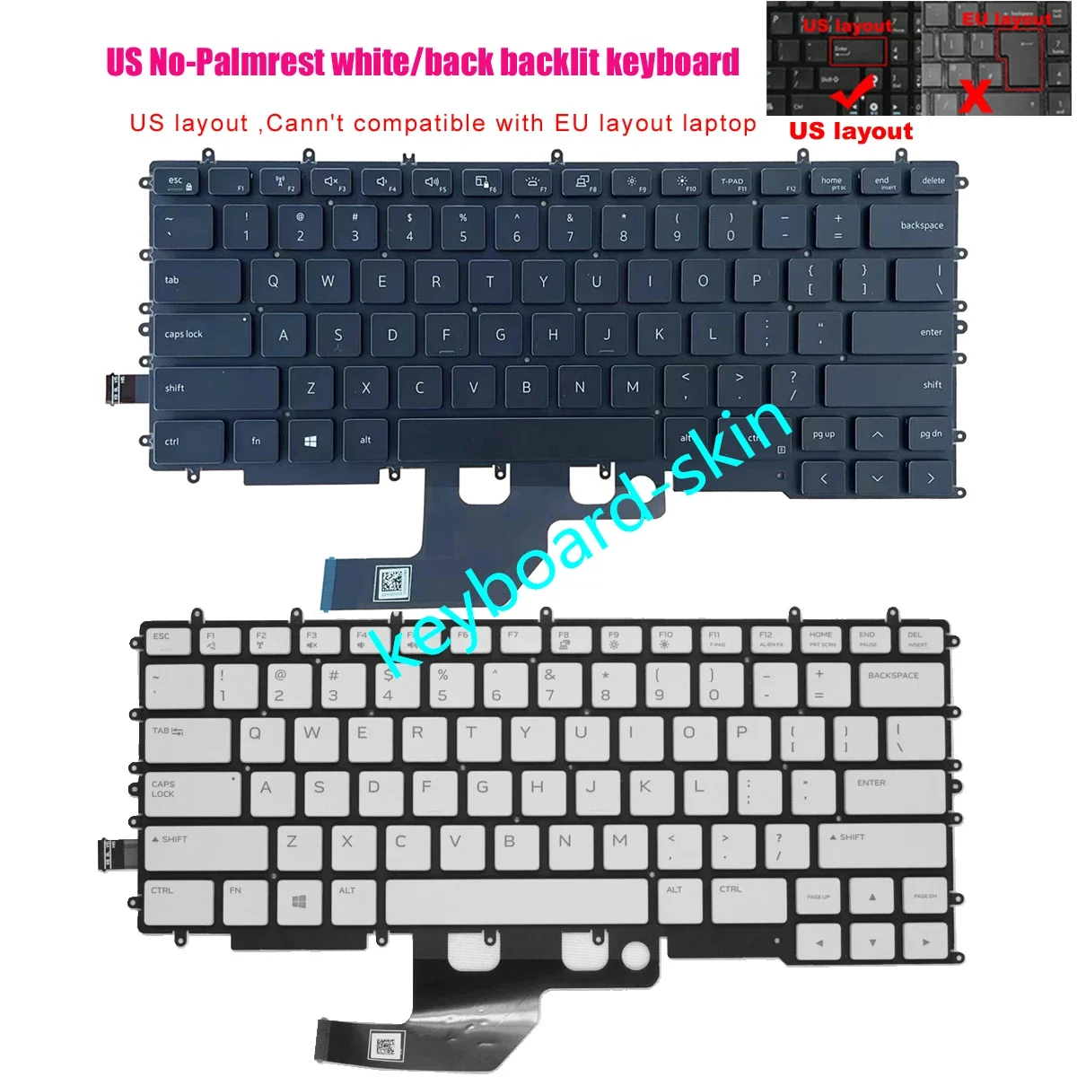 

New white / black backlit without-Palmrest US Keyboard for Dell G7 15 7500 / G7 7500 laptop