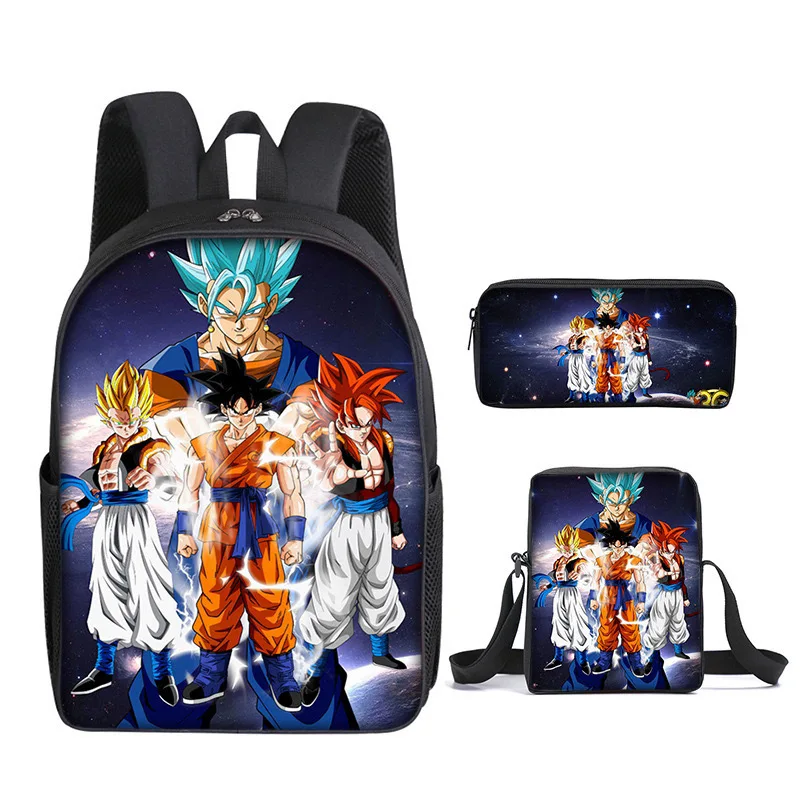 

Dragon Ball Backpack Set Super Saiyan Print Large Capacity School Bag with Pencil Case Crossbody Bag