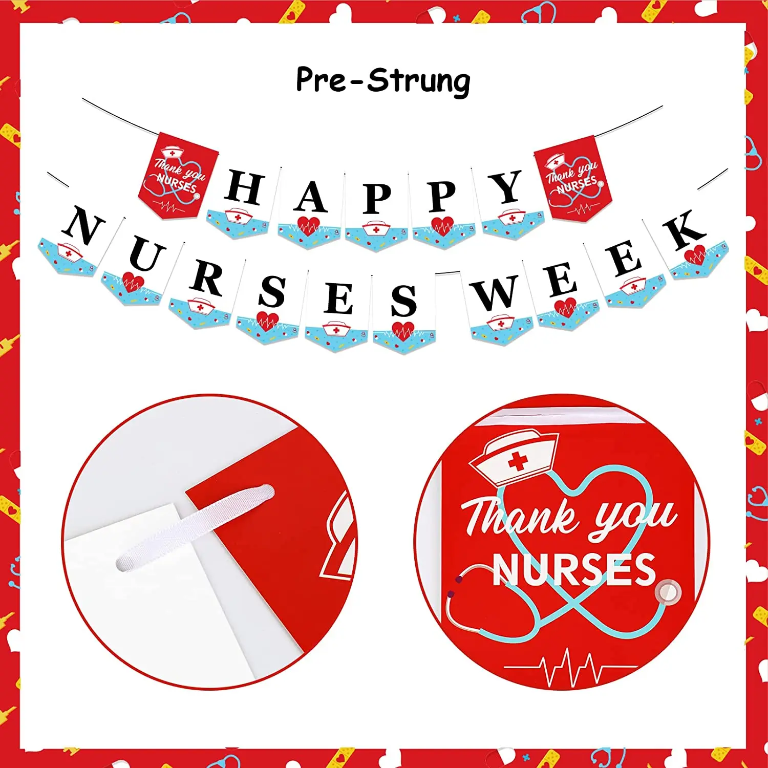 Sursurprise-Happy Nurses Week Banner, Nurse Week Decorations, Nurse Appreciation Party Supplies, Nurse Theme Party Decor