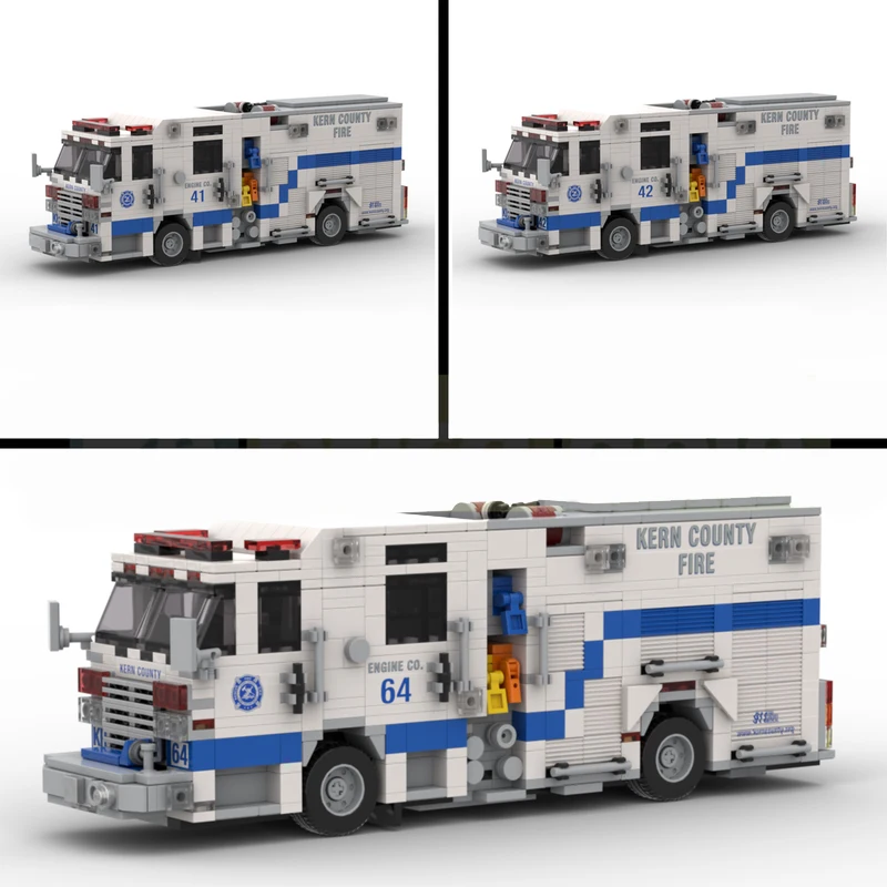 Exquisite new product MOC car model Ke'en County Fire Department No. 64 fire truck technology modular holiday gift toy DIY set