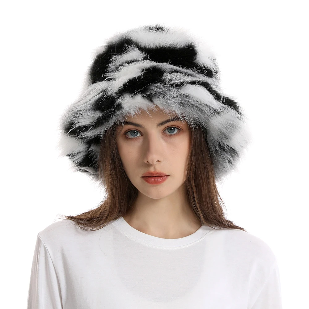 2024 New Winter Warm Faux Fur Bucket Hats For Women Outdoor Caps Soft Fleece Fisherman Cap Fluffy Earwarmer Ski Vacation Hats