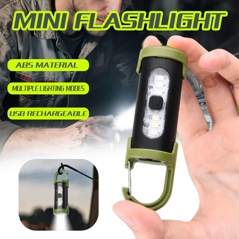Mini Keychain Flashlight Rechargeable Pocket COB Working Light Outdoor Hook Emergency Warning Light for Camping Walking Hiking